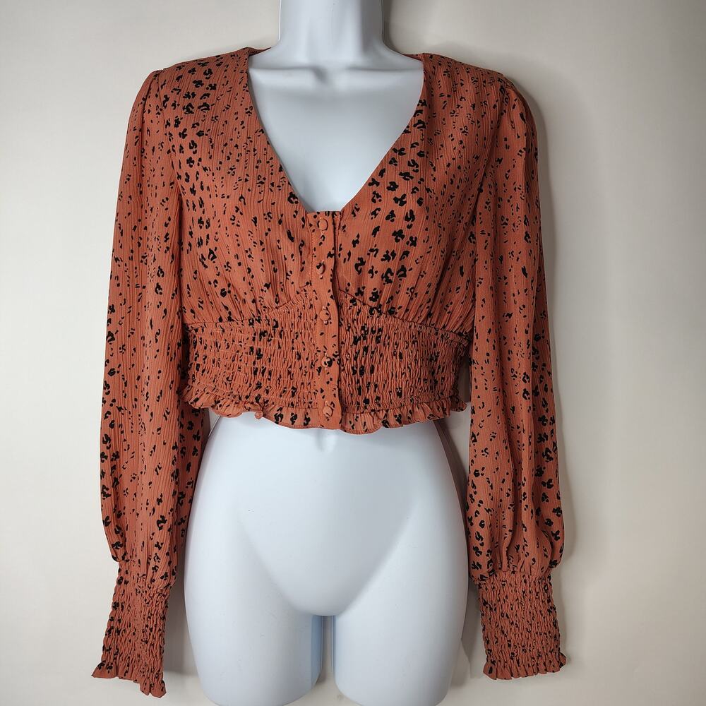 Storia Cropped Top Womens Small Smocked Waist & Wrist Peasant Cottagecore